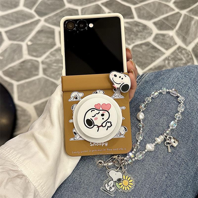 Корейский мультяшный чехол для телефона с 9 ячейками для Samsung ZFlip6/Z5 с цветовыми блоками и магнитной подставкой