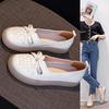 Women's White Cowhide Leather Casual Shoes - Spring/Summer 2025, Soft Jelly Sole, Flat Design