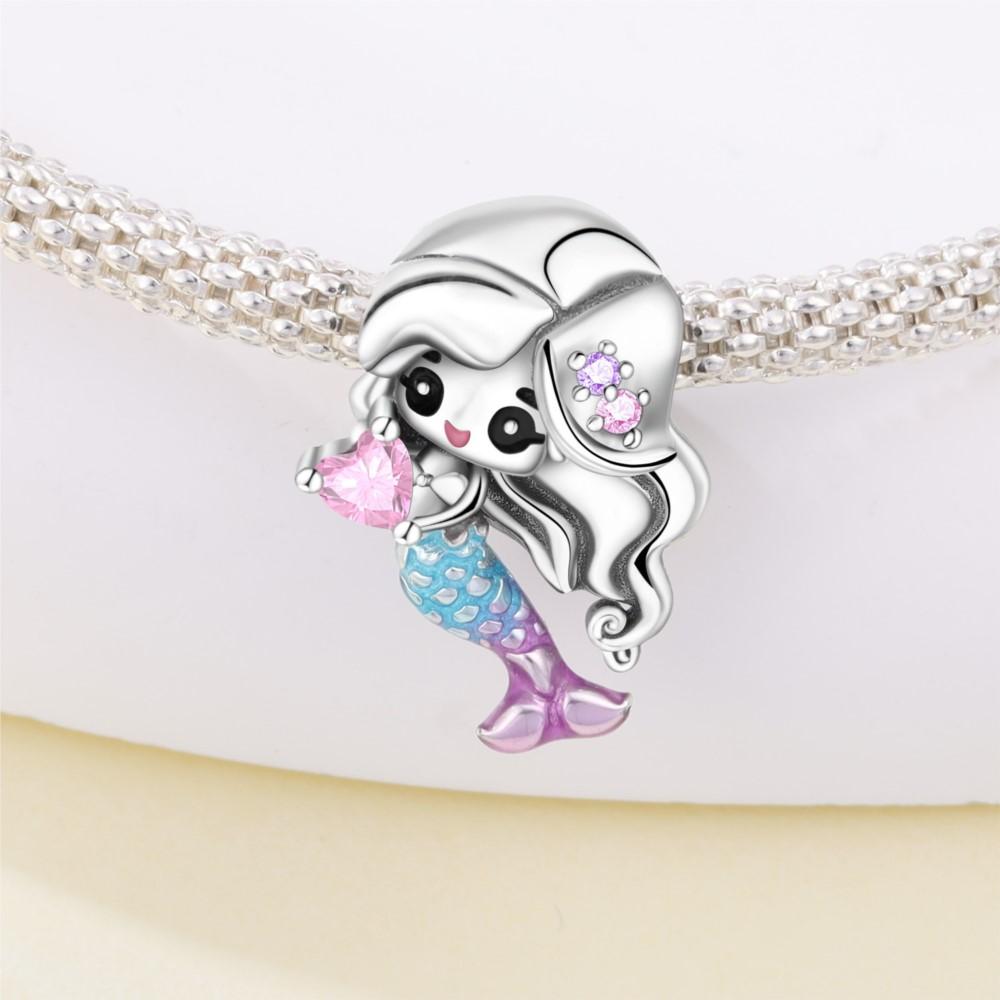 Orstarry 925 Silver Cartoon character Mermaid Original Pendants Bracelet Charms Fit Jewelry Party Beads DIY Fine Gifts