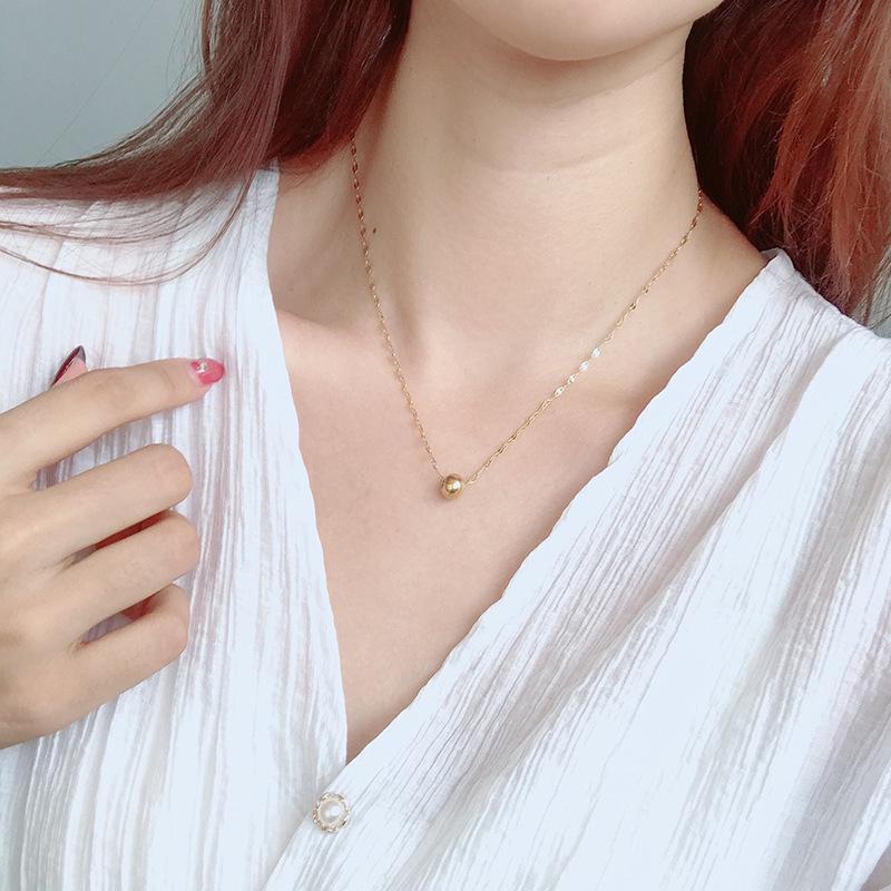 Корейское Простое Модное Круглое Бусины Ожерелье для Женщин - Покрытая 18K Золотом Титановая Сталь Ключичная Цепочка, Модный Аксессуар