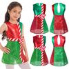 Kids Girls Sleeveless Striped Color Block Dance Leotard Dress Christmas Dress Up Party Costumes