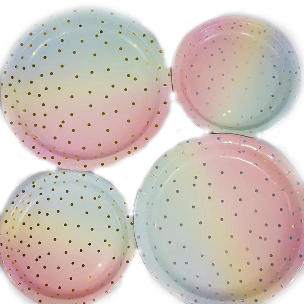 Gradient Color Gold Paper Cups Plates With Bronzing Disposable Paper Tableware For Party Cake Wedding Birthday Banquet Picnic Dessert Decor