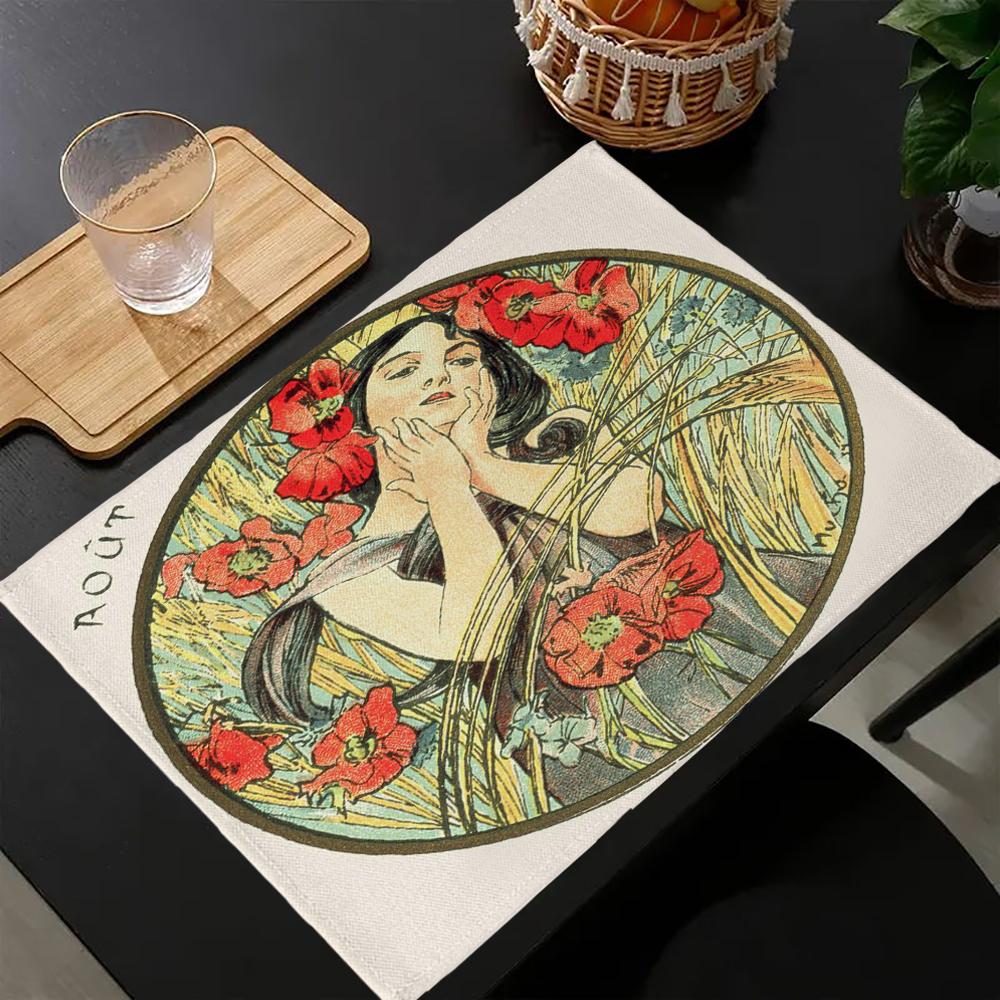 Alphonse Mucha Table Mat Kitchen Decoration Placemat Table For Wedding Dining Accessories Table Mat