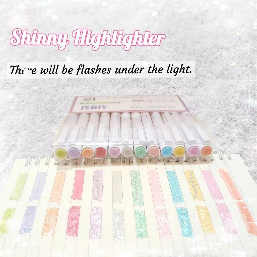 4 Colors Kawaii Glitter Highlighter Pen Pastel Chisel Pastel Highlighter Marker Scrapbook Painted Stationery School Supplies