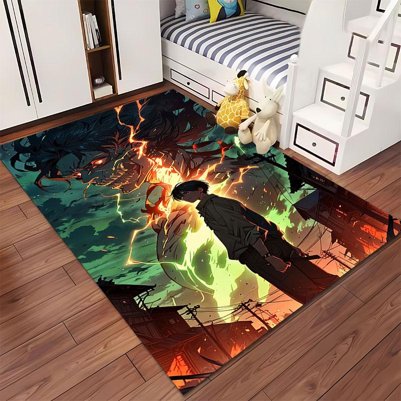 "Dark Fiery Anime Figure Design" suitable as a non-slip mat for the living room or bedroom sofa