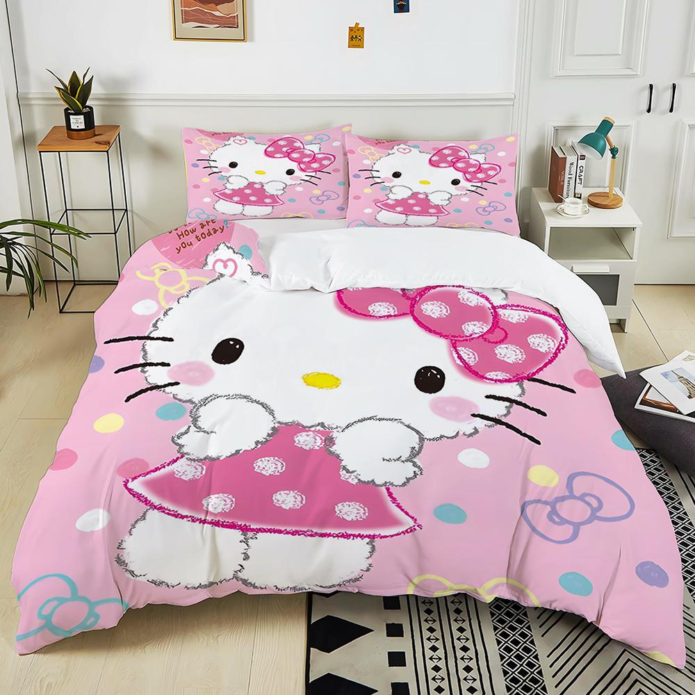 Милые комплекты постельного белья с принтом Sanrio Friends Hello Kitty Melody Cinnamoroll Покрывало Пододеяльник Наволочка Комплекты из 2-3 предметов
