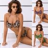 Leopard V Shaped Halter Ruffle Frilled Bikini Female Swimsuit Women Swimwear Two-piece Bikini Set Bather Bathing Suit Swim