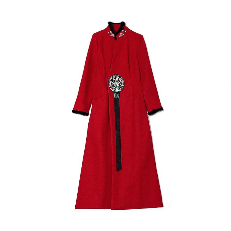 Vintage Chinese Style Woolen Coat for Women Winter Fashion Embroidery Clothes