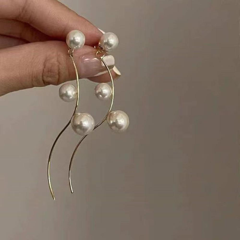 Простые Серьги-гвоздики Геометрические Изгибы Имитация Жемчуга для Женщин Невесты Свадьбы Корейская Мода Пирсинг Бижутерия Подарки
