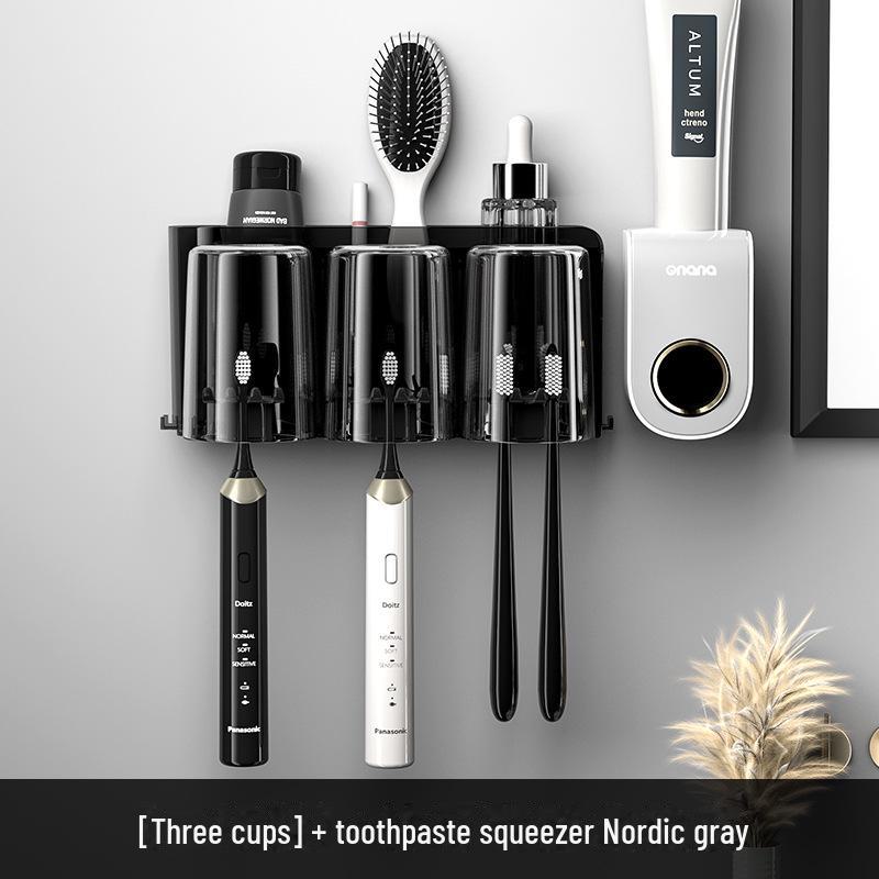 Настенный держатель для зубной щетки и зубной пасты без проколов с чашкой для ополаскивателя полости рта