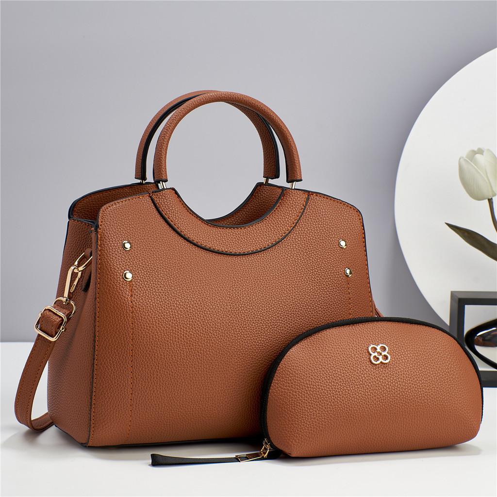 Pu Solid Color Pattern Tote Handbag With Zipper Pockets For Daily Use