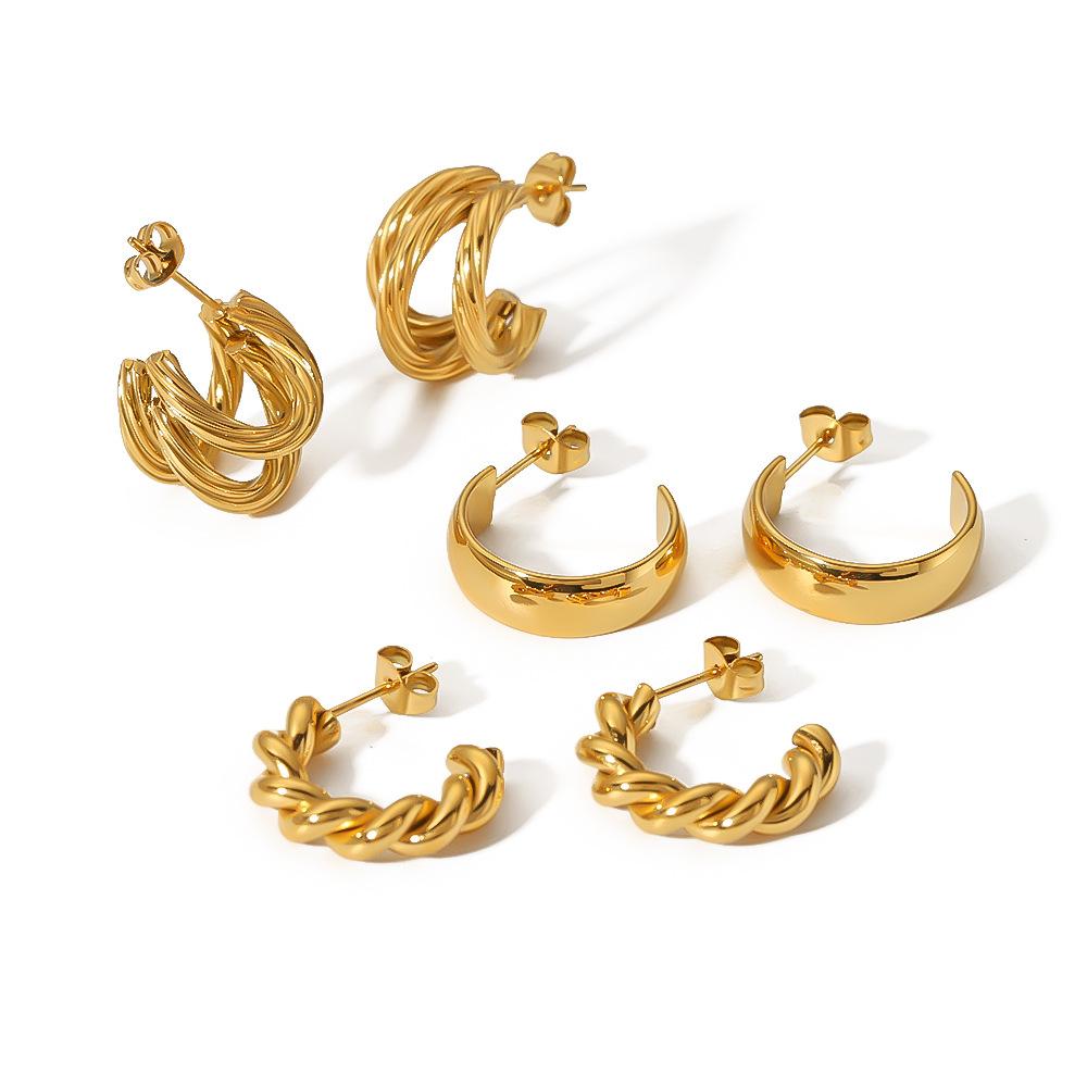 Hot-selling Titanium Steel Earrings 18K Gold C-type Twist Wire Stainless Steel High-end Personalized Earrings Fashion