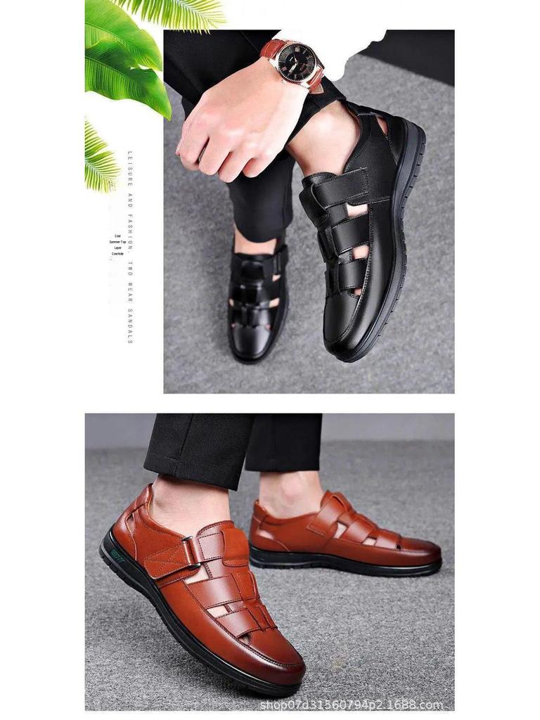Men's Versatile Spring Breathable Leather Sandals with Soft Sole