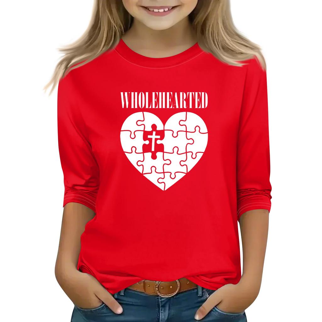 Топы с принтом для девочек 5-16 лет с круглым вырезом и рукавами 3/4 Футболки Модные топы Наряды Футболки