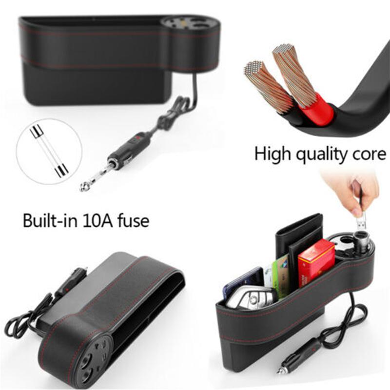 Кожаный органайзер для автомобильного сиденья, многофункциональный ящик для хранения, карман для сиденья, центральная консоль, двойное зарядное устройство USB, автомобильное напряжение