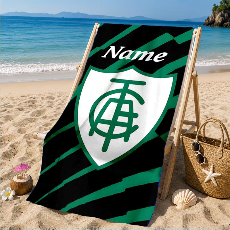 Custom Name Beach Towel Green Shield America Design Microfiber Beach Towel, Lightweight for Summer Travel, Swimming Pool Fan Birthday Gift