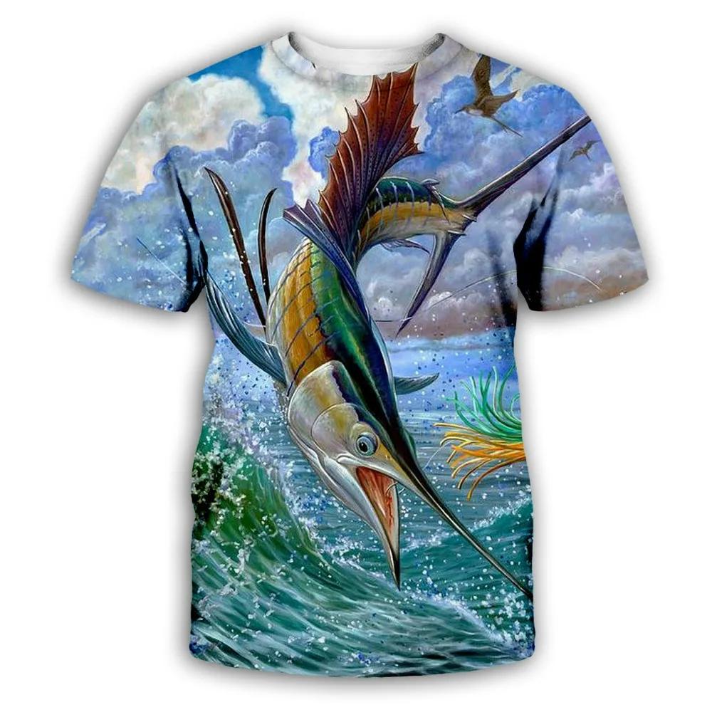 Summer Round Neck 3D Fish Printed Top Fashionable Casual Short Sleeved Children's Boy T-shirts