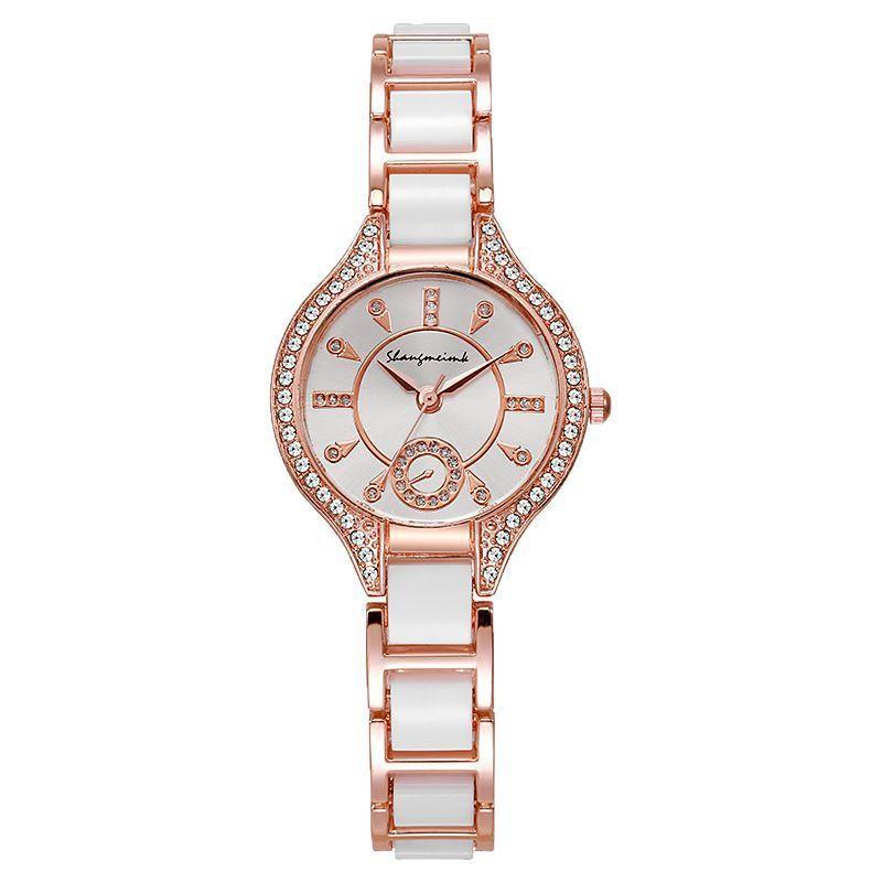 Fashion Alloy Ceramic Quartz Watch With Steel Band For Women