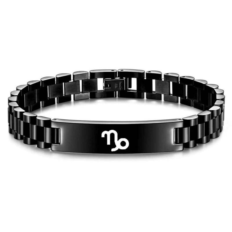 Stainless Steel Geometric Zodiac Bracelet Men Laser-Etched 10mm Wide Adjustable Cuff Bangle Jewelry