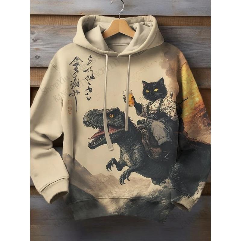 Cartoon Cat Dinosaur 3d Print Hoodies Men Women Fashion Oversized Vintage Hoodie Sweatshirt Coat Mens Clothing Unisex Moletom