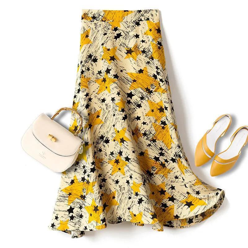 Весенне-летняя женская юбка трапециевидной формы с высокой талией и цветами, юбка средней длины, женская юбка размера плюс