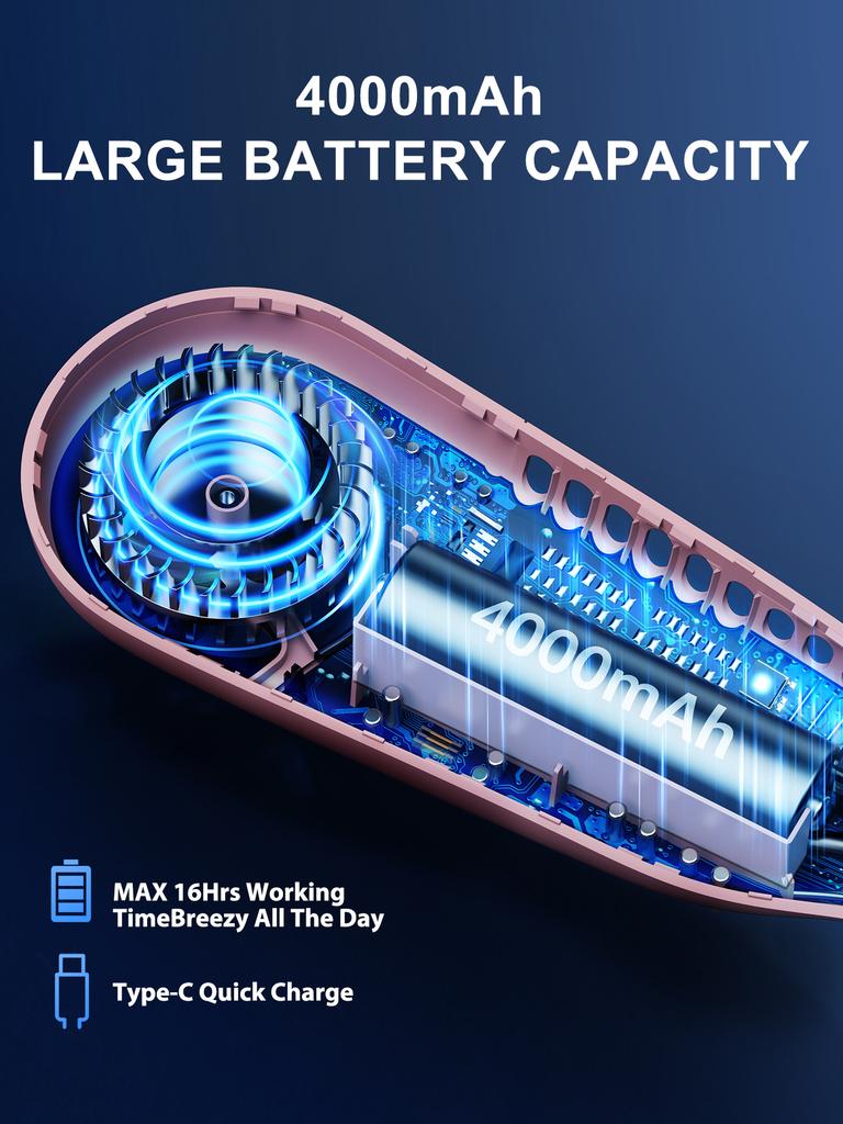 4000mAh Portable Neck Fan Blade-Free Neck-Worn USB Rechargeable Air Cooler 3-Speed Adjustment Suitable for Outdoor Sports Travel