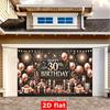 Двумерный роскошный фон для 30-летия, воздушные шары цвета розового золота и баннер с декором из шампанского