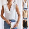 Women Casual Vest V-Neck Sleeveless Layered Collar Pullover Tops Solid Color Sleeveless T-shirt
