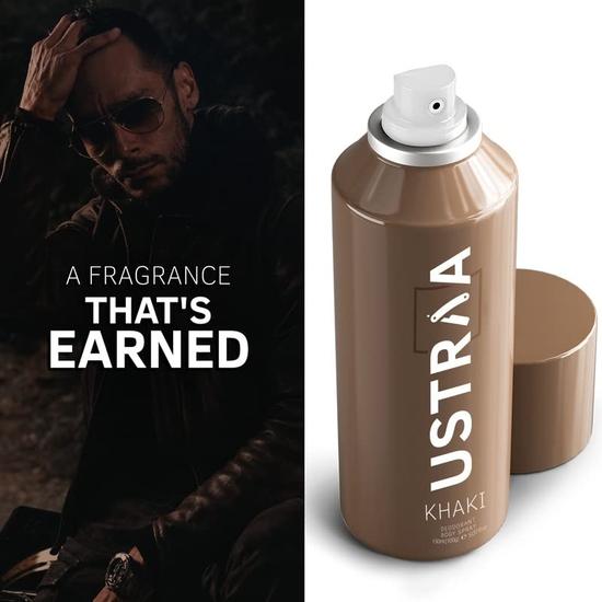 Ustraa Khaki Deodorant Body Spray For Men - 150ml | Rusty, Manly, Long-Lasting Fragrance | Skin-friendly Deodorant