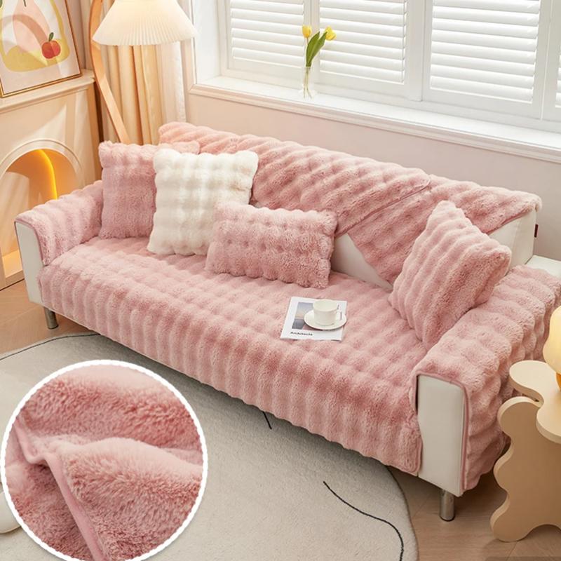 Плюшевый чехол для дивана для гостиной, теплое зимнее полотенце для дивана, универсальный нескользящий коврик для дивана, одеяло для дивана, подушка для дивана, утолщенная подушка с кроликом