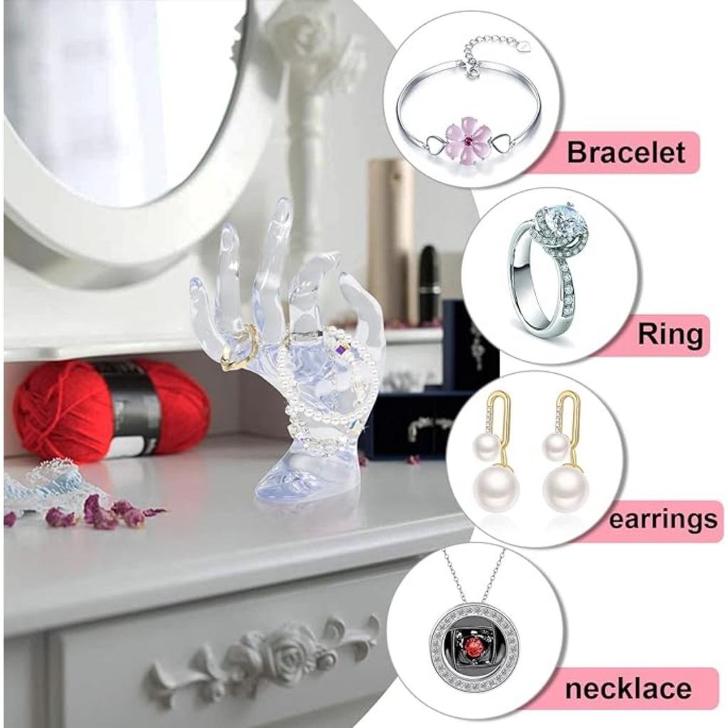 Clear Room Decor Hand Form Ring Holder Jewelry Display Holder, Aesthetic Bracelet Ring Watch Stand Support Holder Preppy Jewelry Holder for Y2k Room