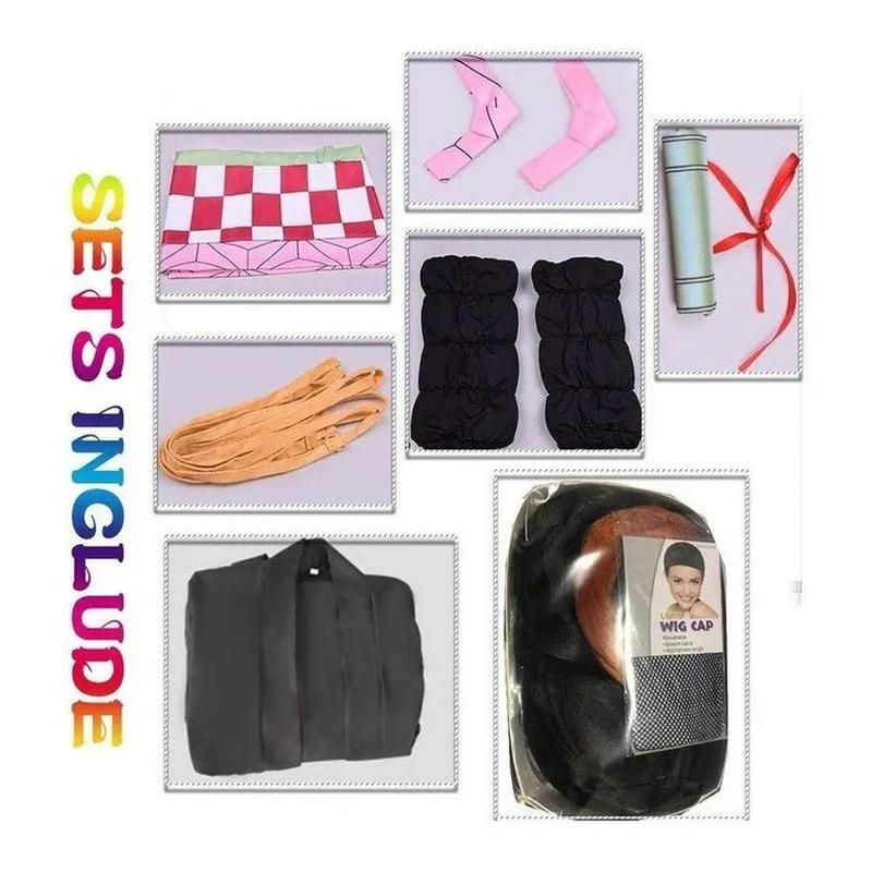 Взрослых женщин аниме Demon Slayer Kamado Nezuko косплей парик длинный кудрявый костюм кимоно костюм одежда дети девочки