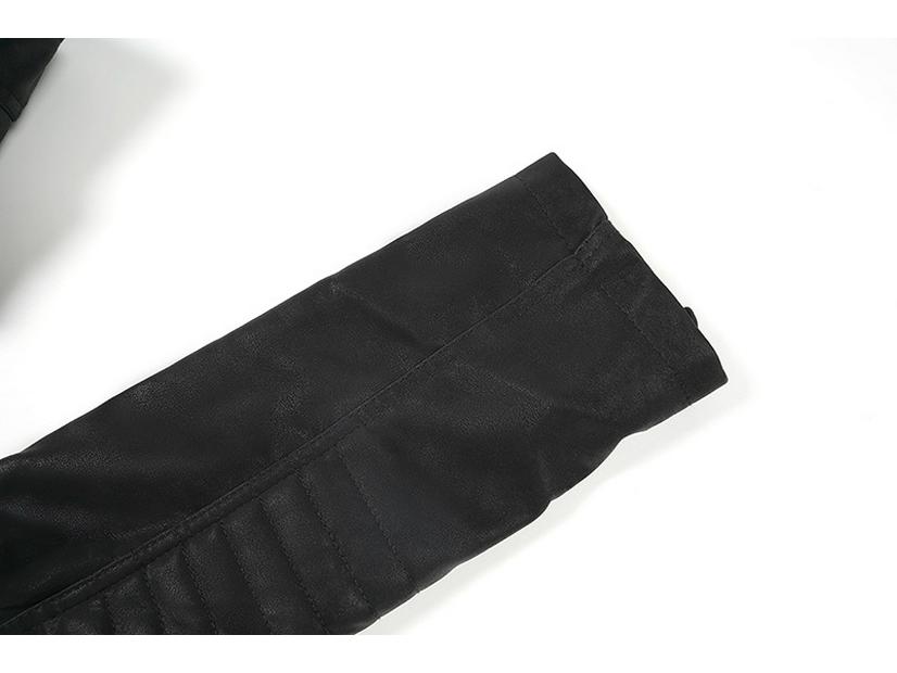 Мужская кожаная куртка приталенного кроя с воротником-стойкой - Осенне-зимний мотоциклетный стиль