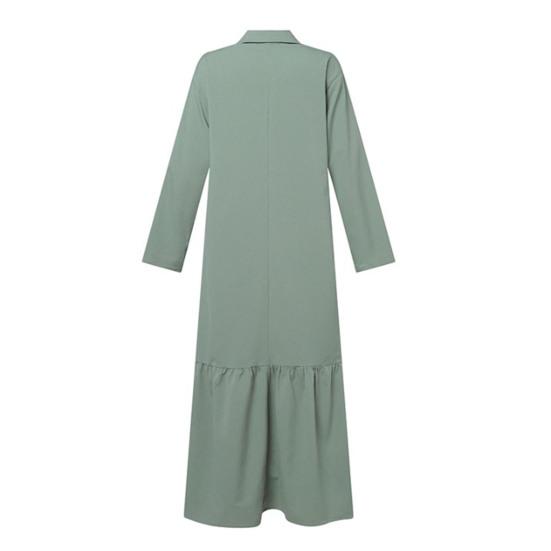 Летнее Весеннее Женское Платье Лацкан Длинный Рукав Рюши Пэчворк Плиссированное Свободное А-силуэт