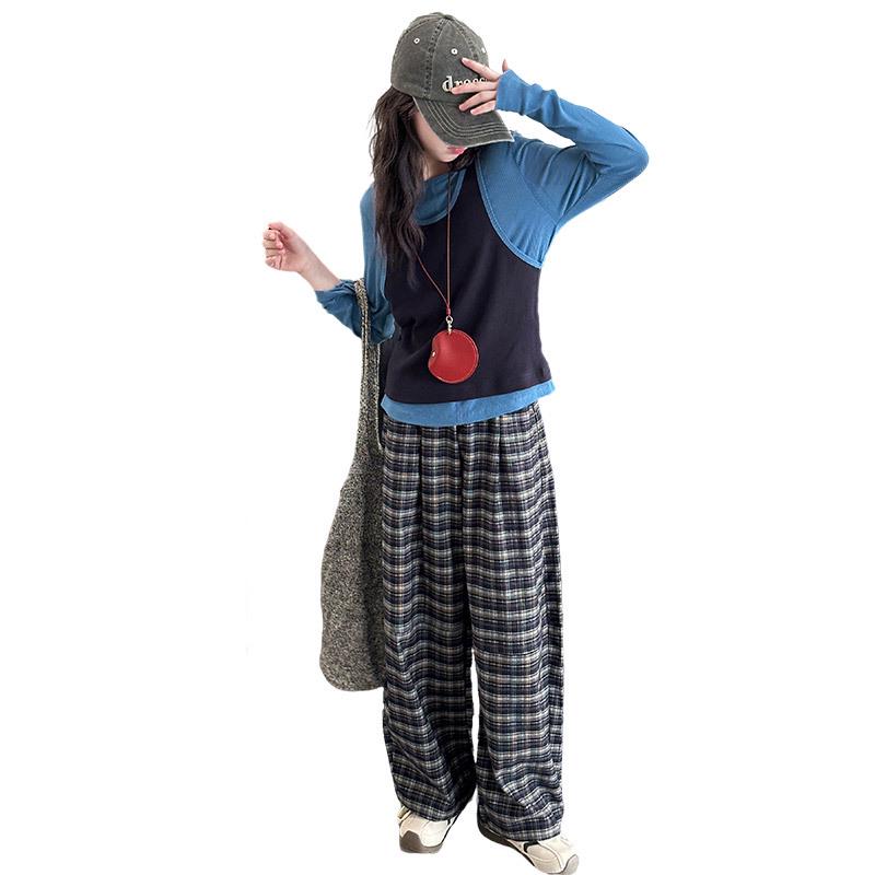 Autumn 2025 Girls' Fashion Set: Base Shirt with Stylish Plaid Pants - Trendy Three-Piece Outfit for Big Kids