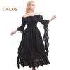 Women Ball Gown Off Shoulder Gothic Long Horn Sleeves Irregular Layered Pleated Elastic Tight Waist Solid Color Retro Renaissance Party Prom Maxi