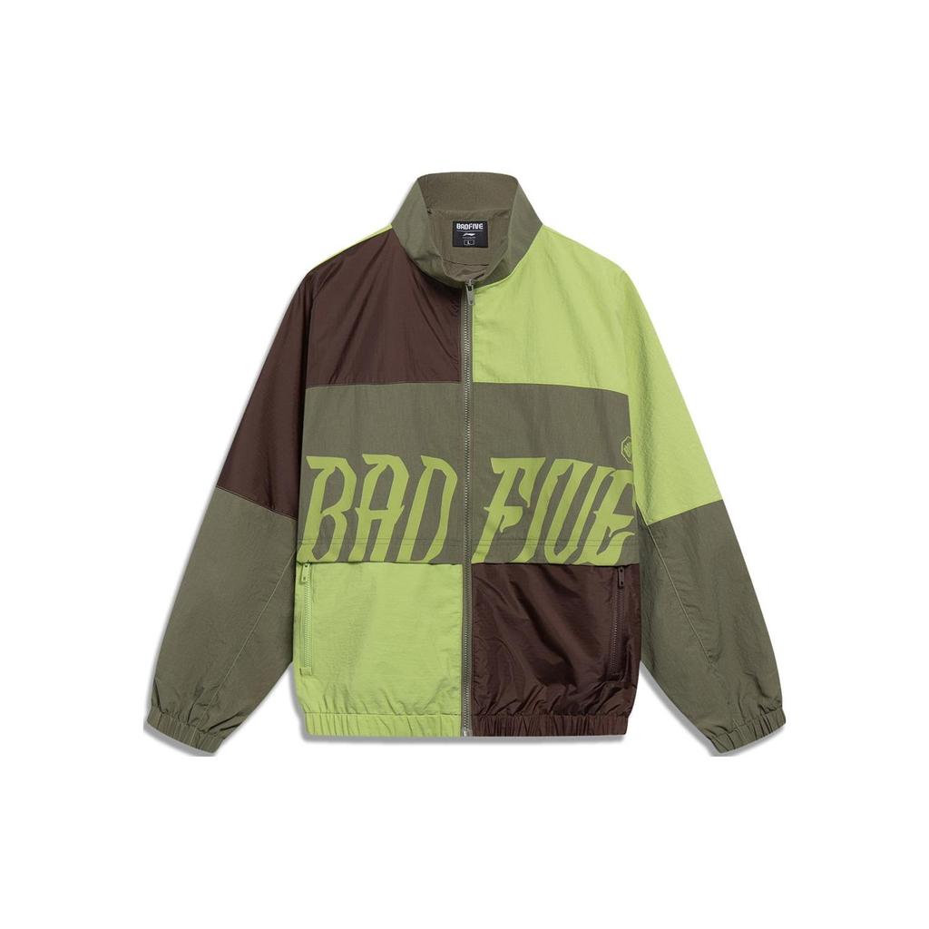 Li Ning Badfive Color Block Letter Print Спортивная ветровка для мужчин Верхняя одежда Ярко-зеленый AFDT061-5