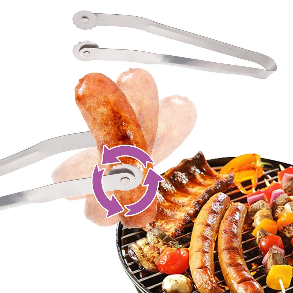 2-10pcs BBQ Sausage Turning Tongs Kitchen Hot Dogs Cooking Clip Stainless Barbecue Long Handle Tongs for Flipping Bacon Steak