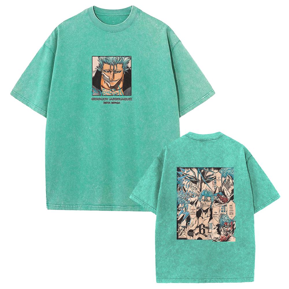 Japan Anime Bleach Grimmjow Jaegerjaques Graphic Tshirt Men Street Trendy Tshirts Vintage Washed Tee Harajuku Cotton T Shirt
