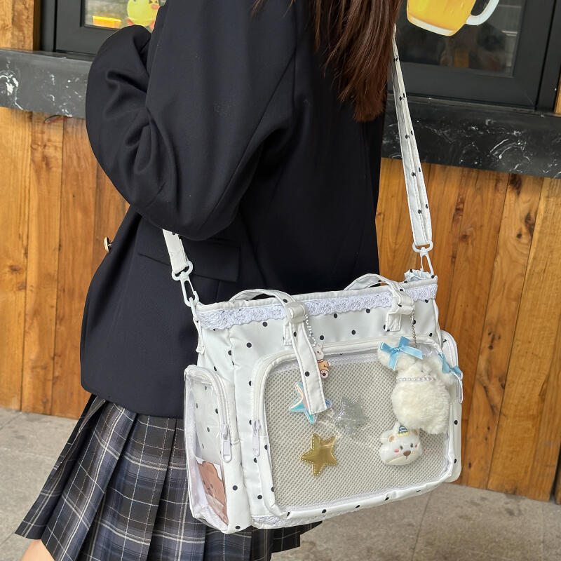 Кружевная прозрачная сумка в горошек, на плечо, для учеников средней школы