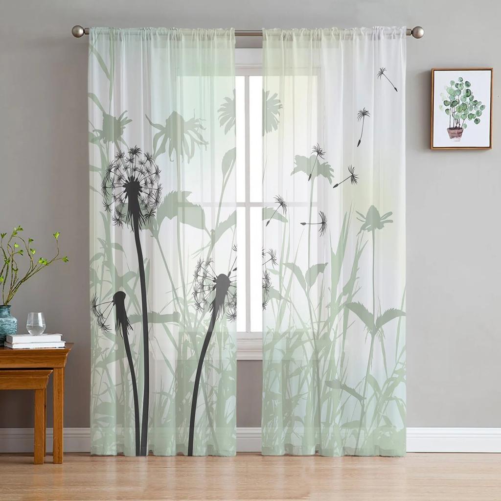 Dandelion Flowers Tulle Curtains for Living Room Drapes Window Sheer Modern Curtains for Bedroom Decor