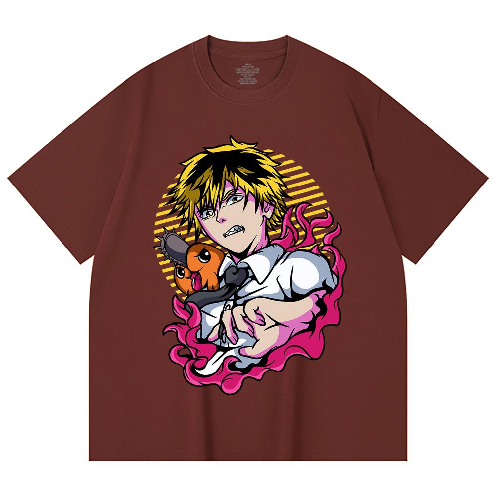 230 Gsm 100% Cotton Chainsaw Man V4 Denji Pochita Print Unisex Heavy Cotton T Shirt
