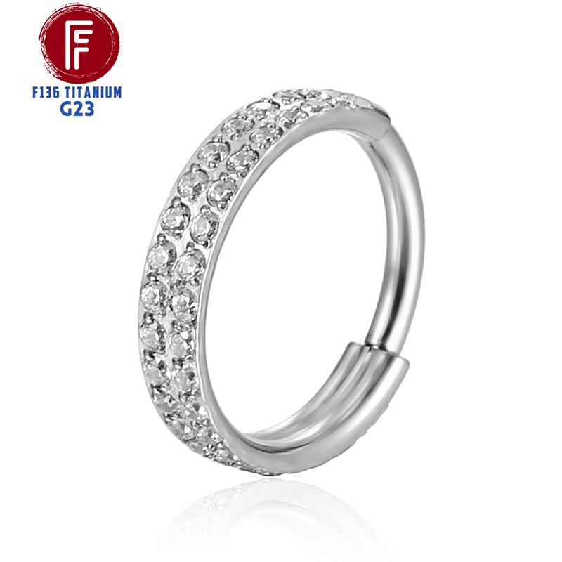 G23 Titanium Side Prong Set Half Circle Cubic Hinged segment Zircon Nose Cilcker Conch Piercing 6/8/10/11/12mm Hoops