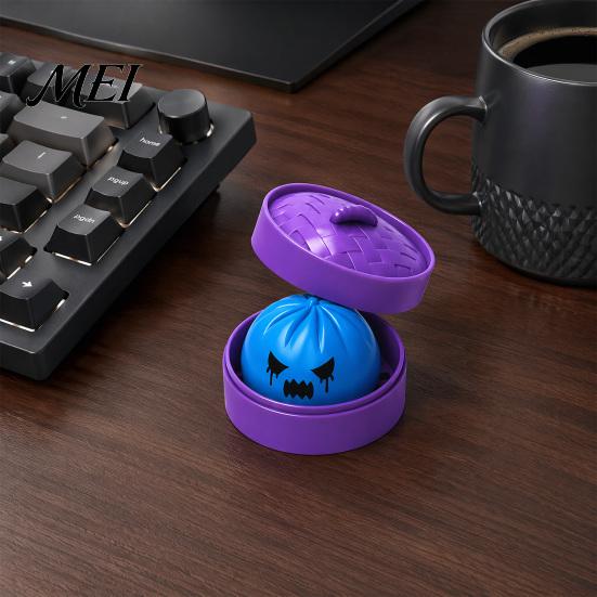 Steamed Bun Stress Relief Toy Dumpling Squeeze with Purple Steamer, Creepy Squeezing for Halloween, Home Office Relaxation Ball Fidget Desk Toys