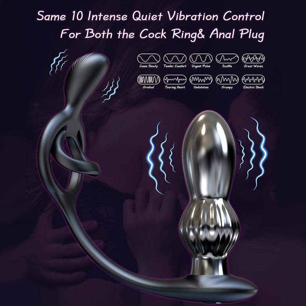 Вибрирующее кольцо для члена, массажер простаты, двойной мотор, вибратор для пары, металлическая анальная пробка, двойное кольцо для пениса, стимулятор клитора, секс-игрушки для взрослых для мужчин, пульт дистанционного управления