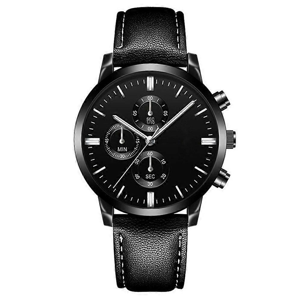 Mens Watch Ultra Thin Black & Silver Business Watch Leather Strap Quartz