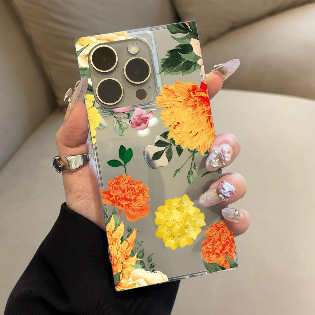 Прозрачный квадратный чехол-трубка для защиты iPhone 14 Pro Max 12 11 15 Plus 16 ProMax 13, устойчивый к окислению, с рисунком шампанских роз