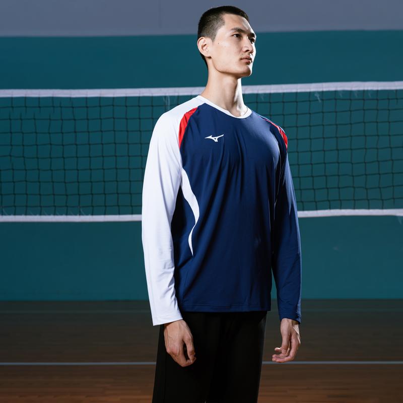 Mizuno Дышащий быстросохнущий свитер с длинным рукавом для бадминтона, унисекс, топы, синий, красный, белый C2CA43Z128