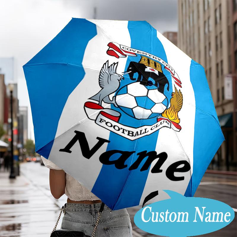 Custom Name Coventry Football Club Crest Umbrella Folding Umbrella, Automatic Umbrella - 8-Frame for Travel, Casual Lightweight Personalized Gifts