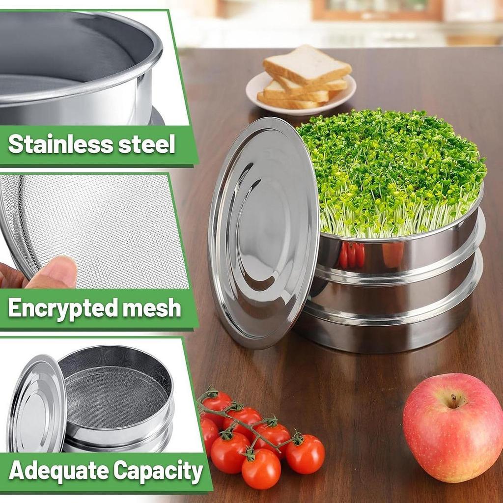 Stainless Steel Seed Sprouting Kit Round Sprouts Grower Sprouting Tray Sprouter Maker Plant Germination Tray for Beans Broccoli